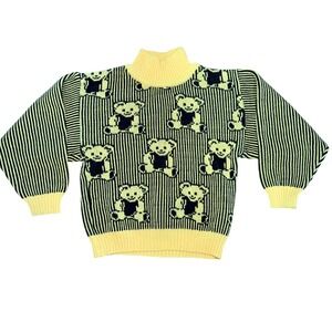 90s Popsicle Brand Kids Teddy Bear Stripe Knit Sweater Yellow Black Size 6 VTG